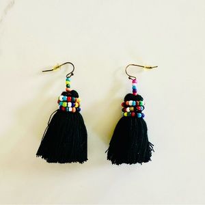 Black Tassel Beaded Earrings